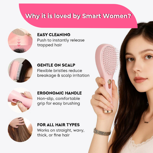 Pushya Comb™ Self-Cleaning Comb for Women | Anti-Frizz, Hygienic Hairbrush