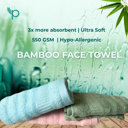 100% Bamboo Face Towel – Set of 3 (Pink, Blue & Sea Green) | Ultra-Soft, Hypoallergenic, Sweat-Absorbing, Skin-Friendly Towels for Gym, Travel, Skincare | 30x30 cm – Pushya