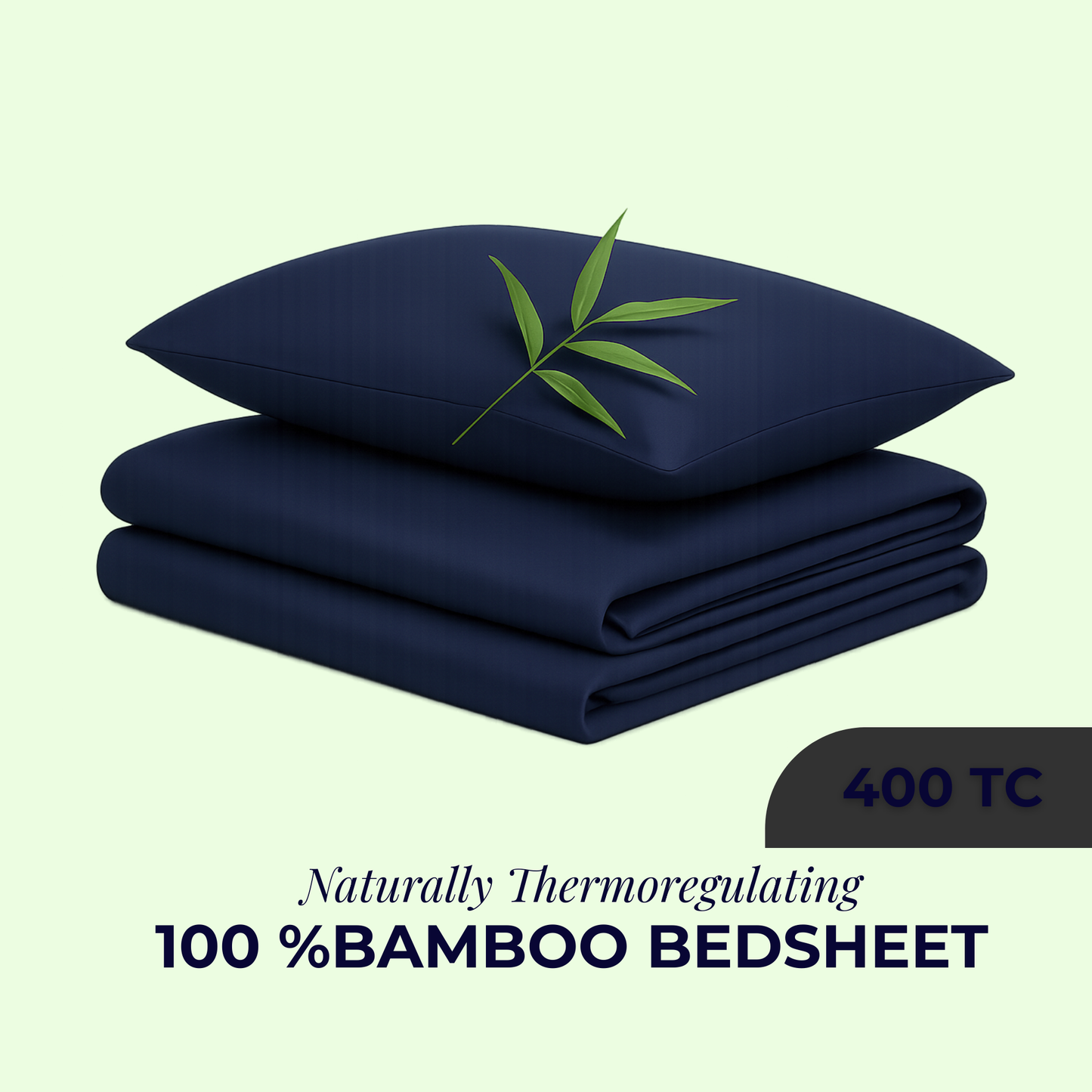 100% Bamboo Bedsheet with 2 Pillow Covers | Winter Sky (Dark Blue Color) | Flat Sheet (Queen / King) | 400 TC |