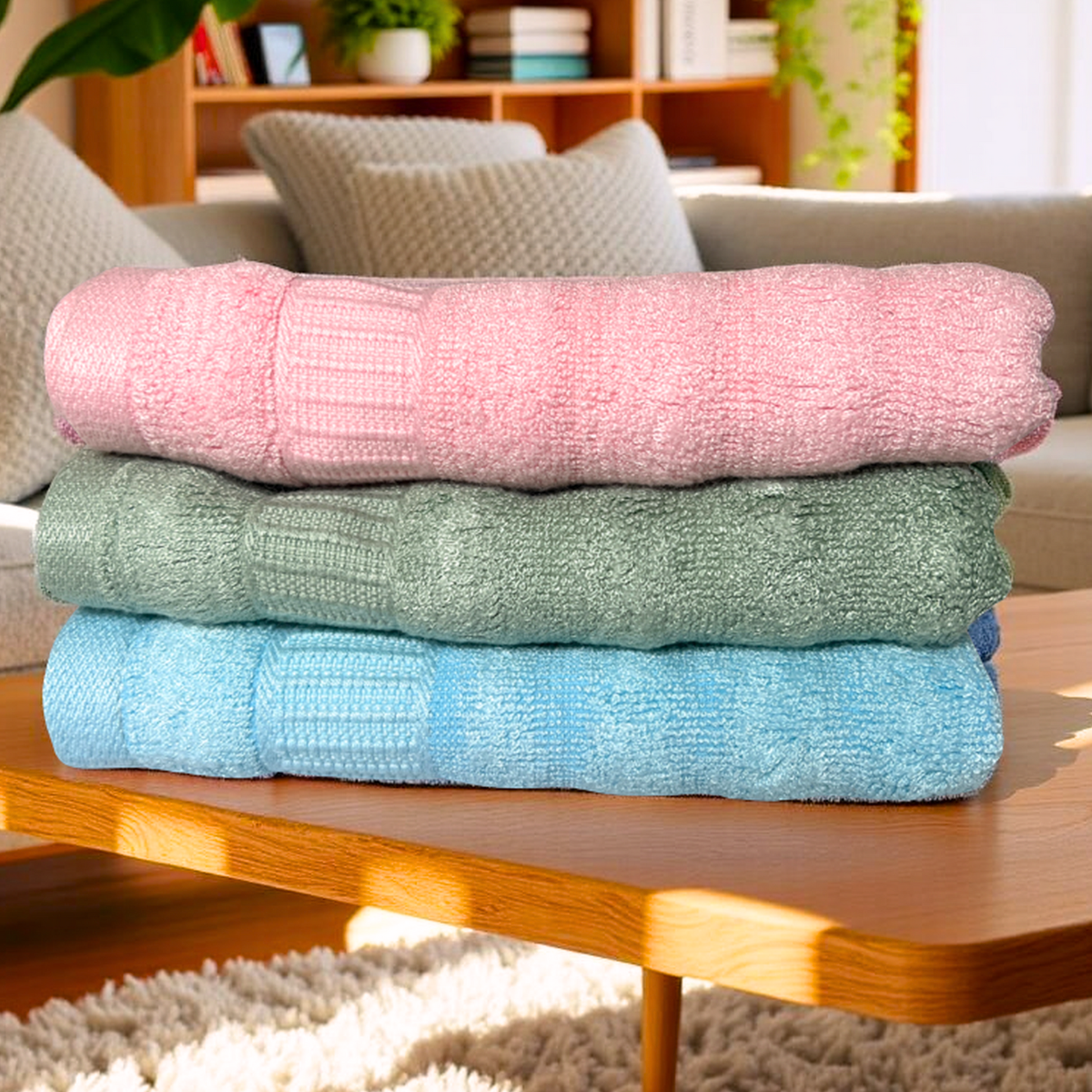 100% Bamboo Face Towel – Set of 3 (Pink, Blue & Sea Green) | Ultra-Soft, Hypoallergenic, Sweat-Absorbing, Skin-Friendly Towels for Gym, Travel, Skincare | 30x30 cm – Pushya