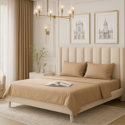 100% Bamboo Bedsheet with 2 Pillow Covers | Desert Sand (Beige Color)  | Flat Sheet (Queen / King) | 400 TC |