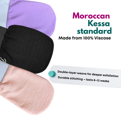 Pushya Moroccan Hammam Body Exfoliating Glove |SET OF 3 |Deep Exfoliation for Tan Removal, Ingrown Hair & Smooth Skin