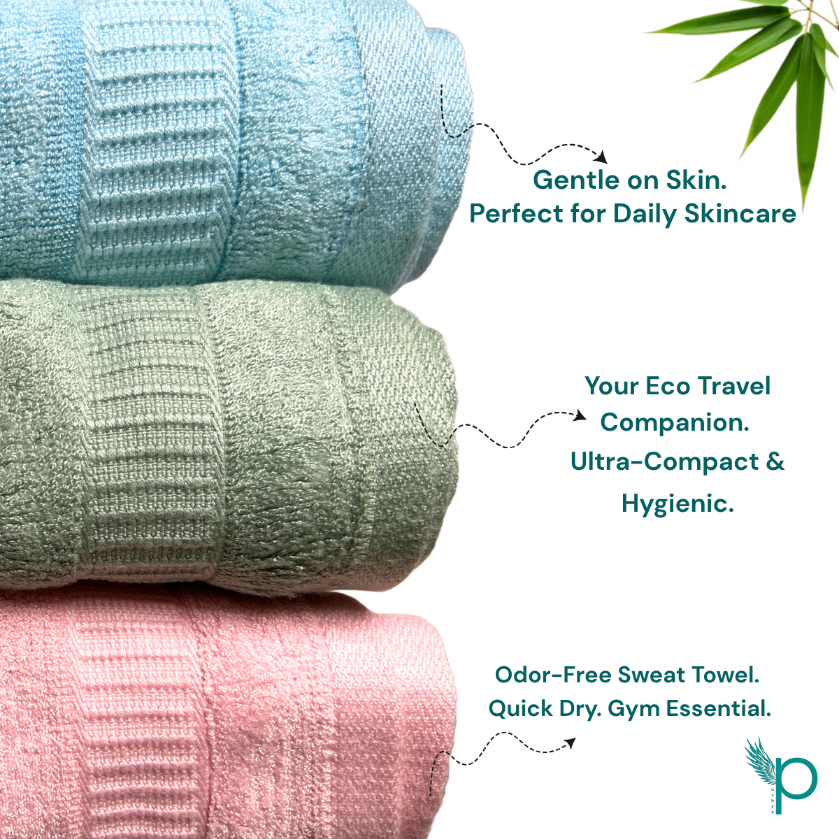100% Bamboo Face Towel – Set of 3 (Pink, Blue & Sea Green) | Ultra-Soft, Hypoallergenic, Sweat-Absorbing, Skin-Friendly Towels for Gym, Travel, Skincare | 30x30 cm – Pushya