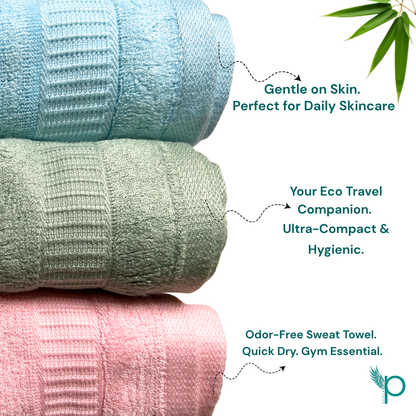 100% Bamboo Face Towel – Set of 3 (Pink, Blue & Sea Green) | Ultra-Soft, Hypoallergenic, Sweat-Absorbing, Skin-Friendly Towels for Gym, Travel, Skincare | 30x30 cm – Pushya