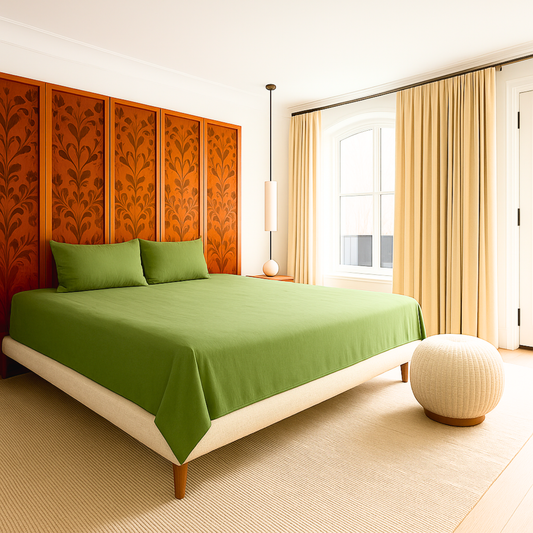 100% Bamboo Bedsheet with 2 Pillow Covers | Baans ( Bamboo Green )| Flat Sheet (Queen / King) | 400 TC |
