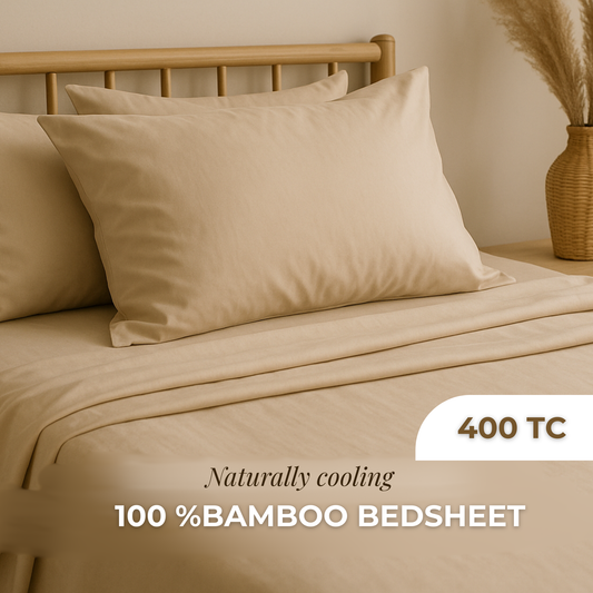 100% Bamboo Bedsheet with 2 Pillow Covers | Desert Sand (Beige Color)  | Flat Sheet (Queen / King) | 400 TC |
