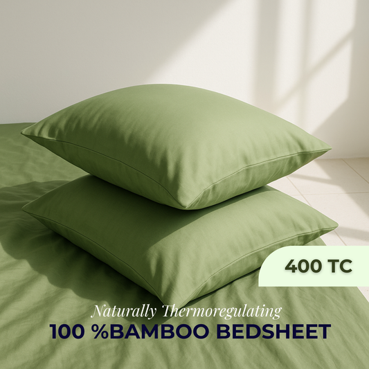 100% Bamboo Bedsheet with 2 Pillow Covers | Baans ( Bamboo Green )| Flat Sheet (Queen / King) | 400 TC |
