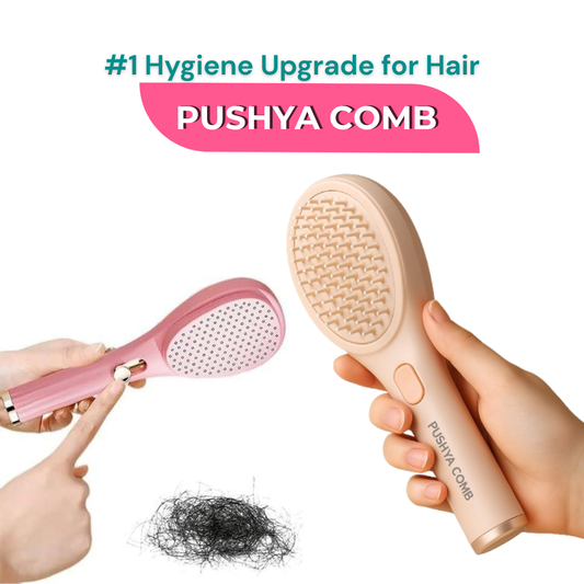 Pushya Comb™ Self-Cleaning Comb for Women | Anti-Frizz, Hygienic Hairbrush