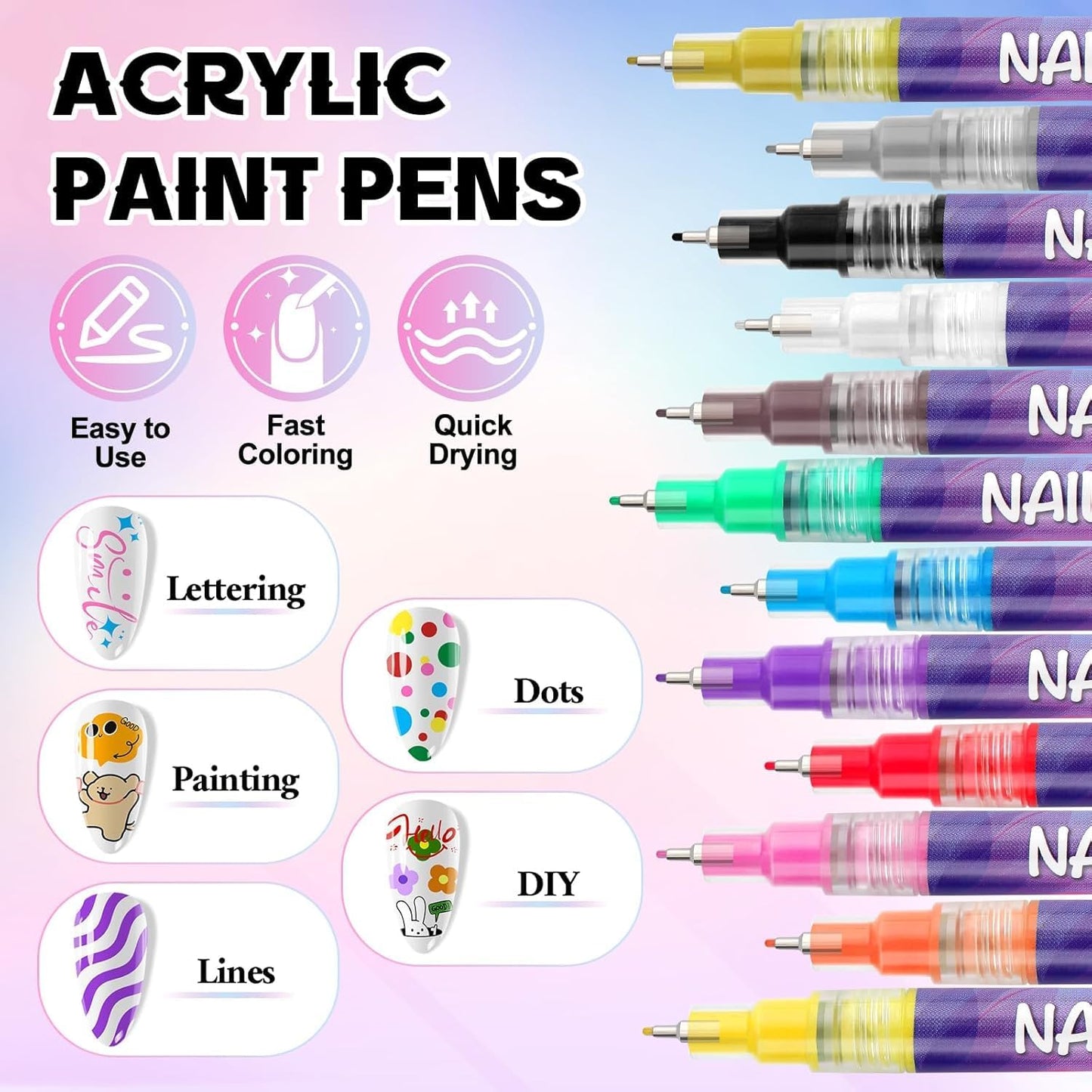 Nail Art Pens Set of 12 Colors
