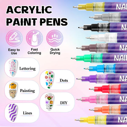 Nail Art Pens Set of 12 Colors