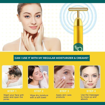 24K Gold Energy Beauty Bar Electric Facial Massage Roller