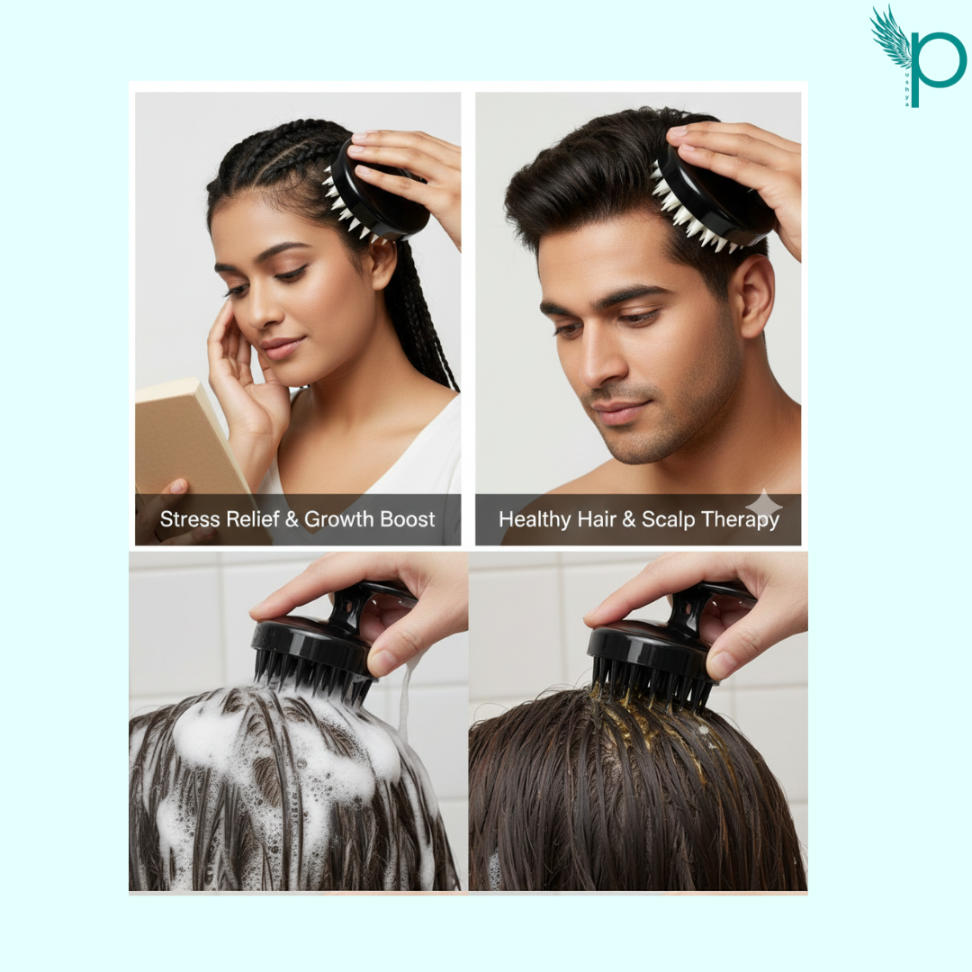 Pushya Silicone Scalp Massager |SET OF 2| – Deep Scalp Cleansing, Anti-Dandruff & Relaxing Head Massage Tool