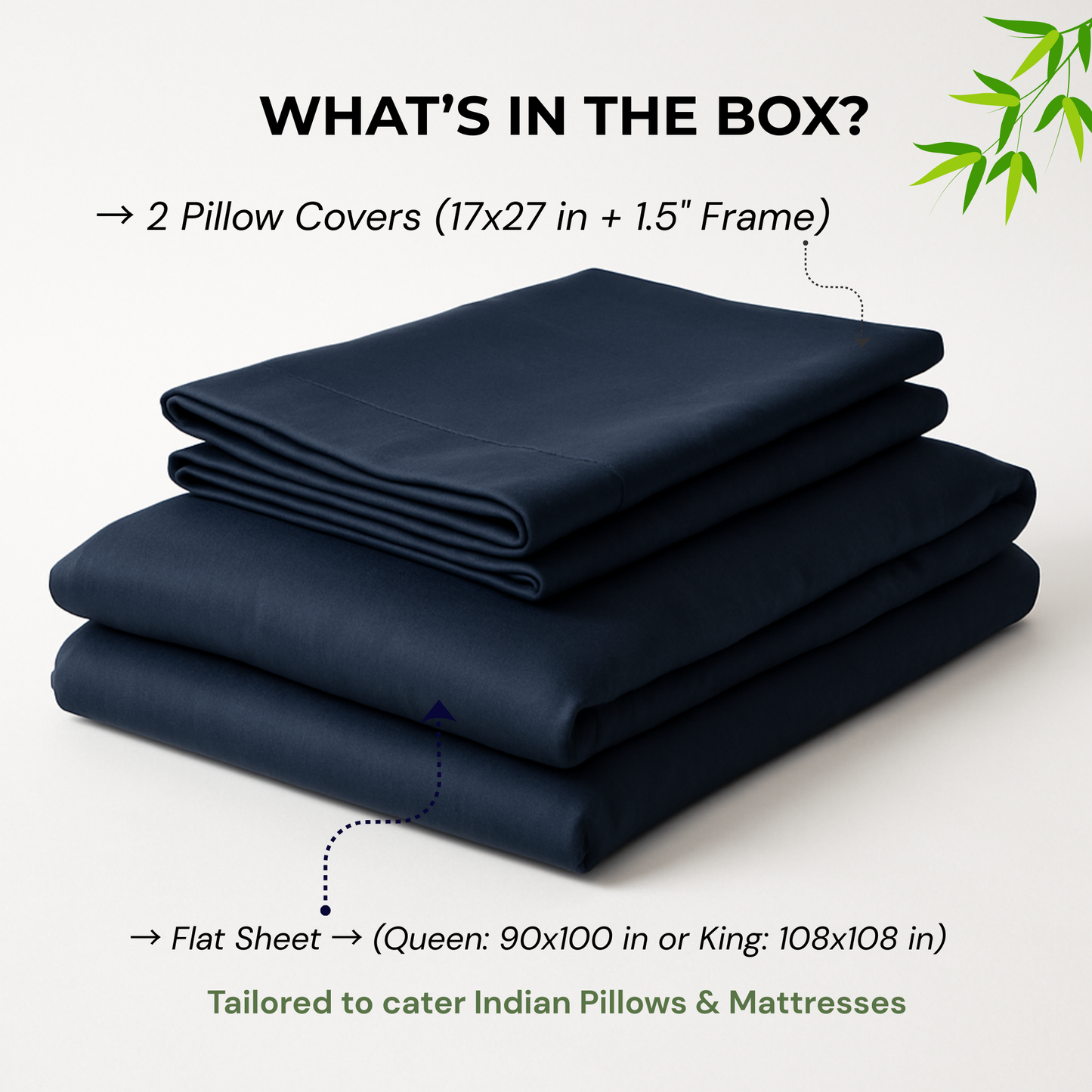 100% Bamboo Bedsheet with 2 Pillow Covers | Winter Sky (Dark Blue Color) | Flat Sheet (Queen / King) | 400 TC |