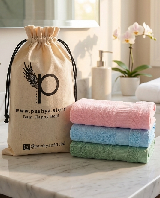 100% Bamboo Face Towel – Set of 3 (Pink, Blue & Sea Green) | Ultra-Soft, Hypoallergenic, Sweat-Absorbing, Skin-Friendly Towels for Gym, Travel, Skincare | 30x30 cm – Pushya