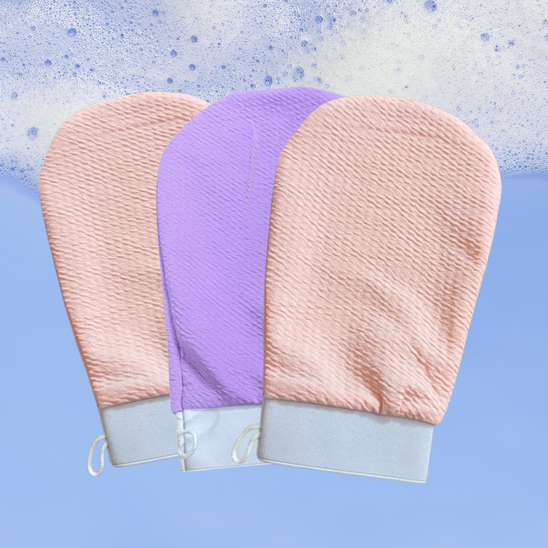 Pushya Moroccan Hammam Body Exfoliating Glove |SET OF 3 |Deep Exfoliation for Tan Removal, Ingrown Hair & Smooth Skin