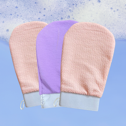 Pushya Moroccan Hammam Body Exfoliating Glove |SET OF 3 |Deep Exfoliation for Tan Removal, Ingrown Hair & Smooth Skin