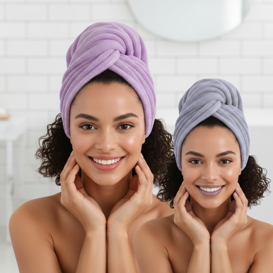 Pushya Microfiber Hair Towel Wrap for Women |SET OF 2| – Quick Dry, Super Absorbent, Anti-Frizz | Extra Long 25×65 cm | Pack of 2- Grey & Pink