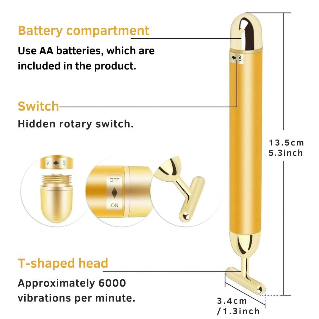 24K Gold Energy Beauty Bar Electric Facial Massage Roller